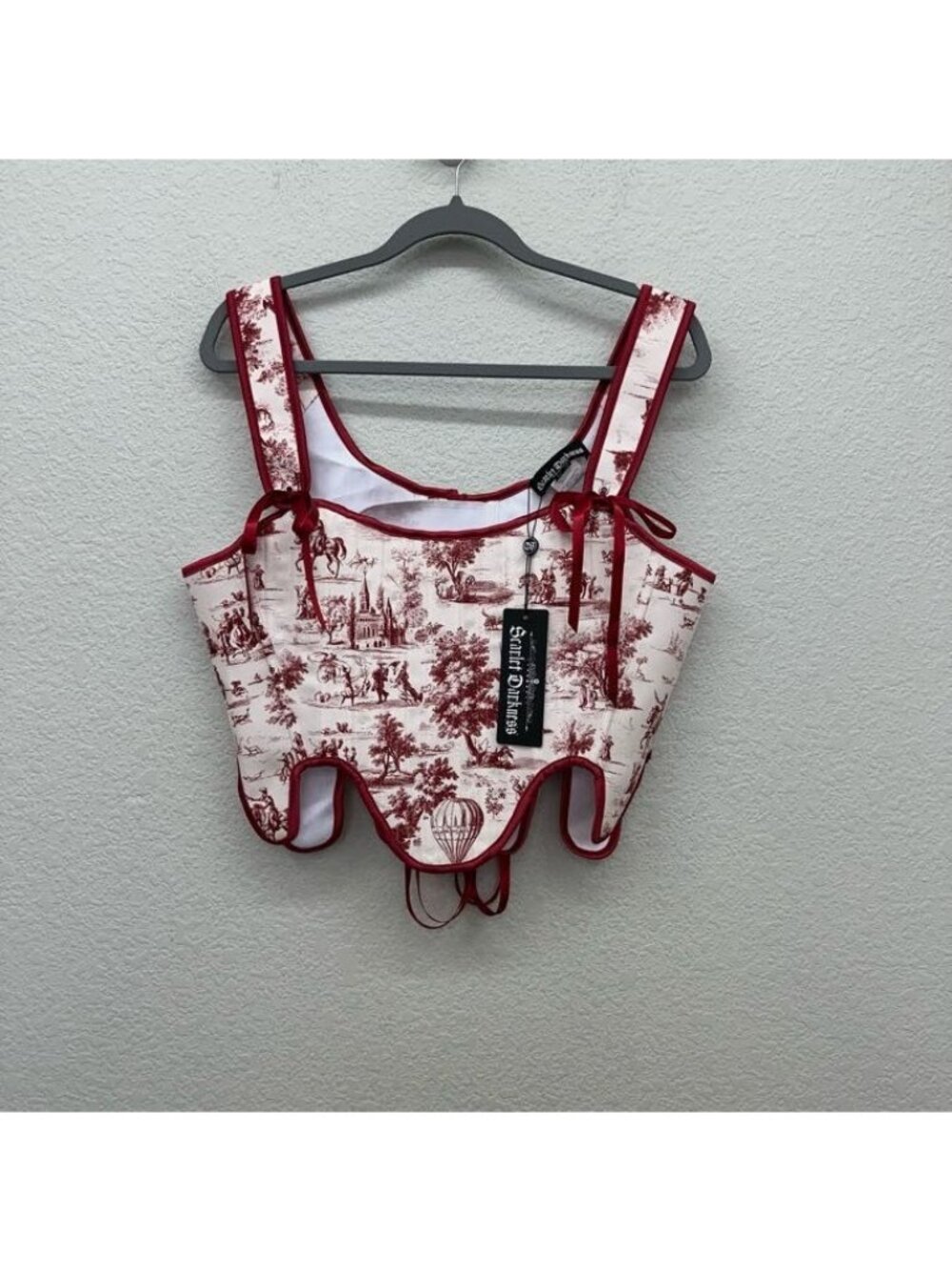 Scarlet Darkness Toile De Jouy Pattern Corset Top Lace Up Womens Size 14 NEW